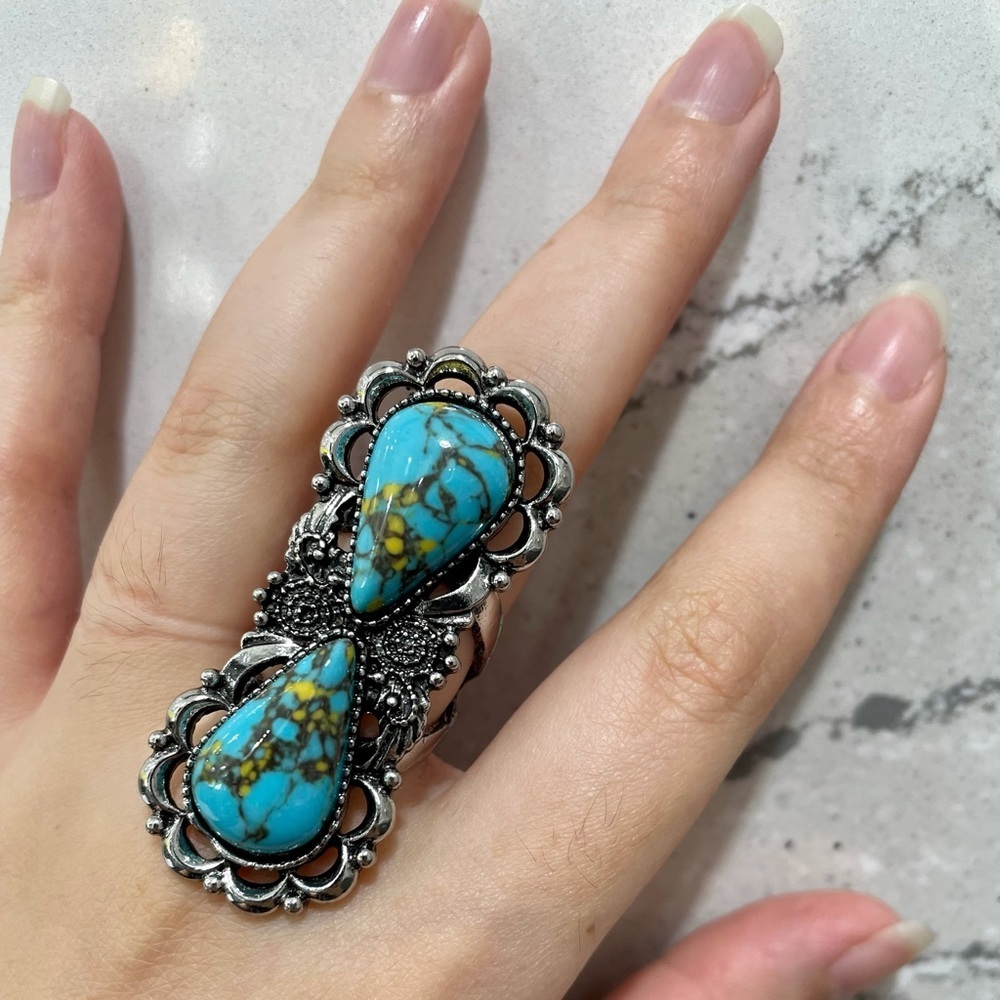 Huge Blue Marble Statement Ring